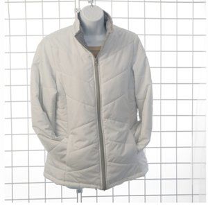 Light Weight Puffy Zip Front Jacket White Medium